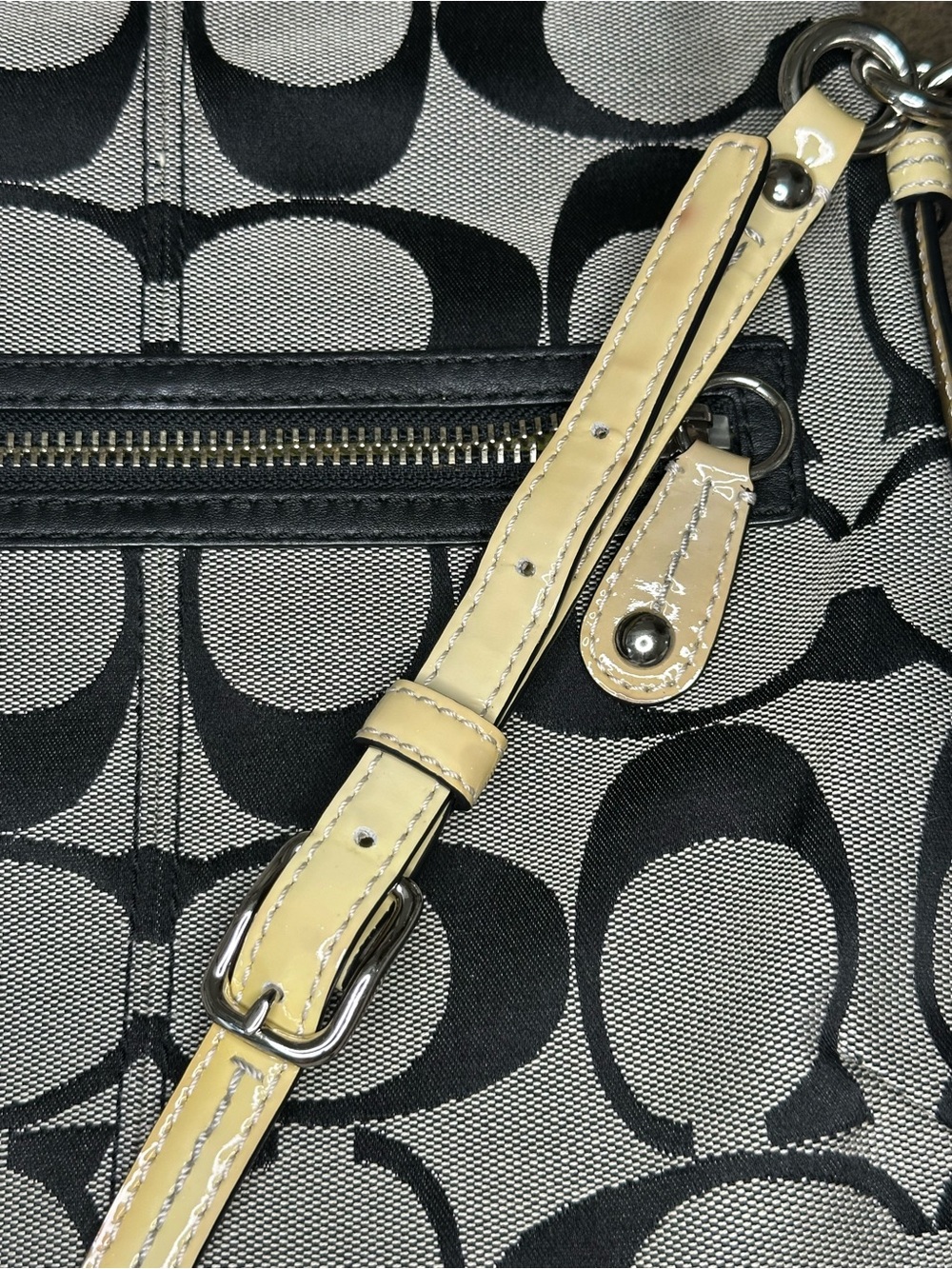 Coach Bonnie Signature Canvas Crossbody Bag in Black & Grey with Green interior - Picture 13 of 16